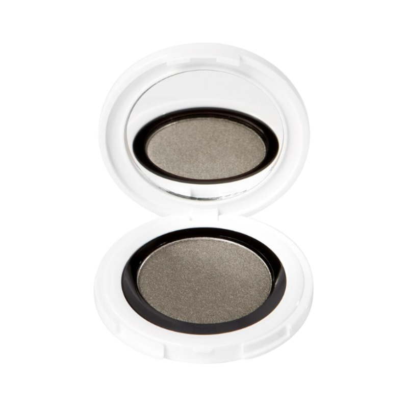 Lidschatten in einer weißen runden Dose, geöffnet, Farbe Patina von UND GRETEL.
