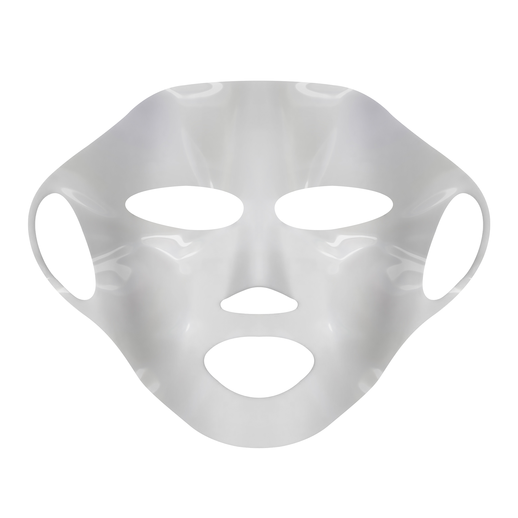 8050148500940_2-T50094-Beauty-Booster Weiße Gesichtsmaske mit Öffnungen für Augen, Nase und Mund, auf weißem Hintergrund.