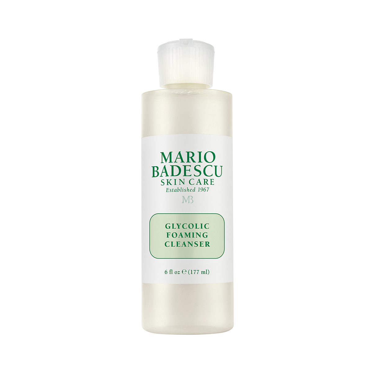 01429_0 Flasche Mario Badescu Glycolic Foaming Cleanser, 177 ml, auf weißem Hintergrund.