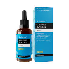 download-8jC2gCwEooREgT Dr. Severin Collagen Hyaluron Serum in brauner Flasche mit Pipette und blauer Verpackung.