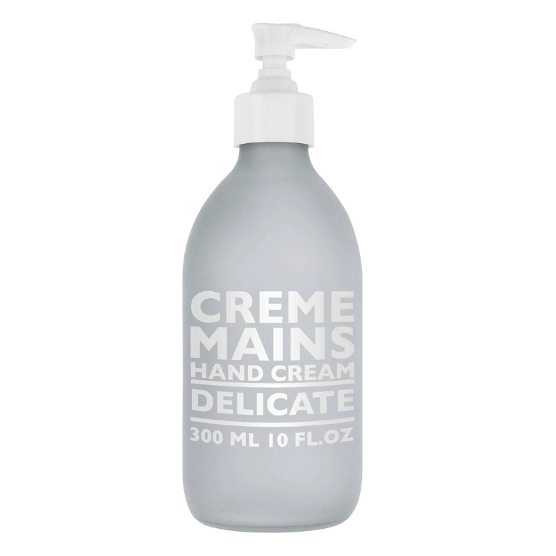Handcreme 300 ml Flasche mit Pumpspender, Aufschrift 'Creme Mains Hand Cream Delicate 300 ml 10 fl.oz'
