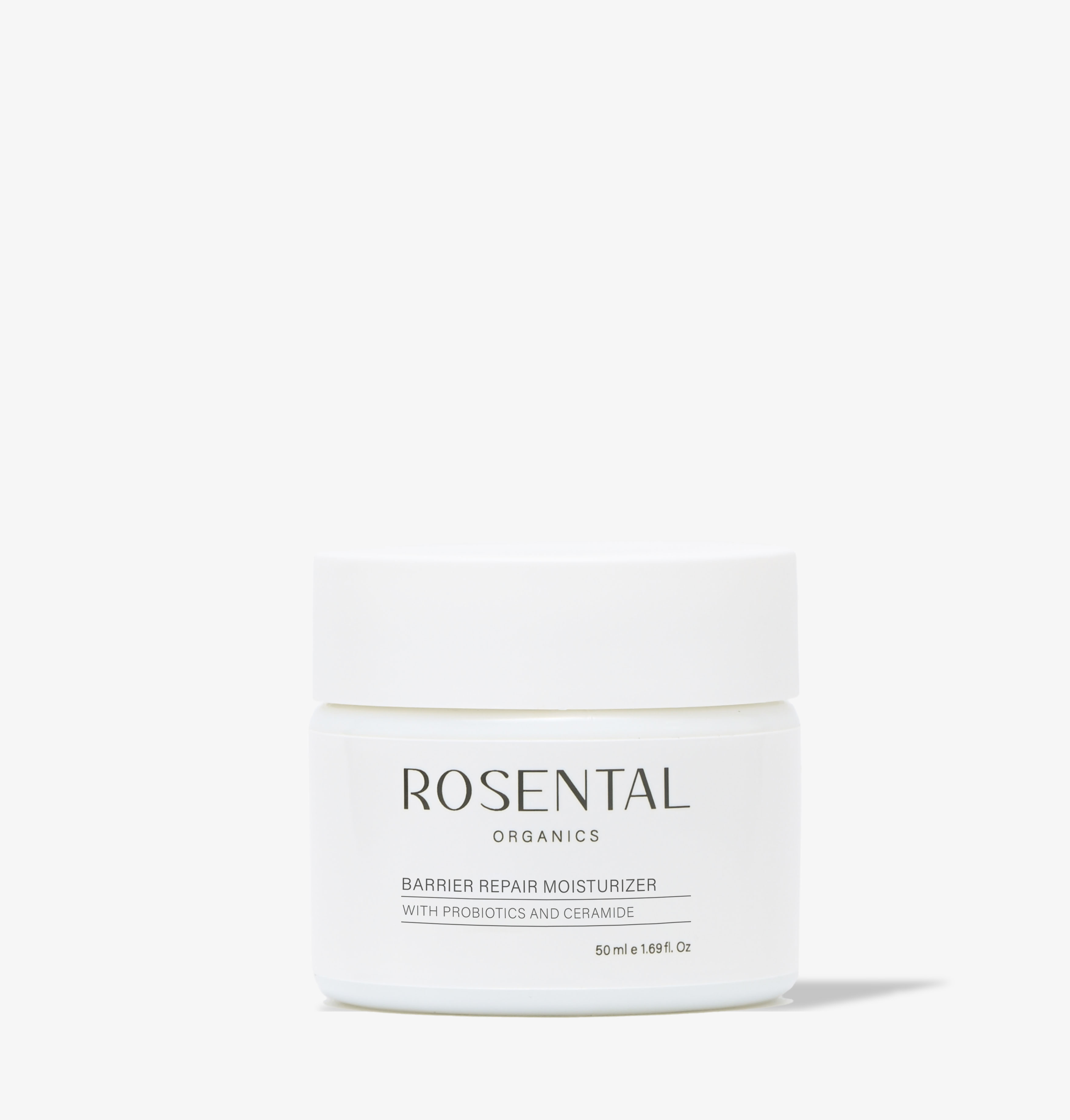 4260576415028 Rosental Organics Barrier Repair Moisturizer, 50 ml, mit Probiotika und Ceramid, weiße Verpackung auf weißem Hintergrund.