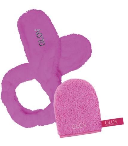 Zwei pinke GLOV-Reinigungshandschuhe, einer oval und einer rechteckig, auf weißem Hintergrund.