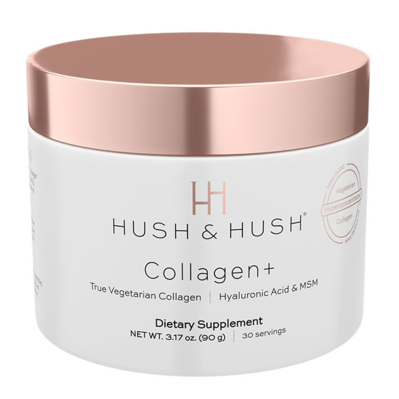HUSH & HUSH Collagen+ Nahrungsergänzungsmittel, 90g Dose, 30 Portionen, vegetarisches Kollagen, Hyaluronsäure und MSM.