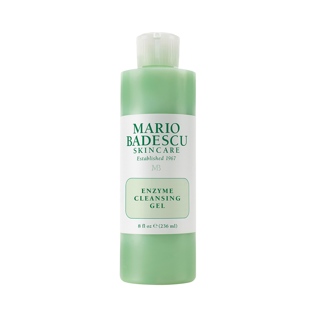 Grüne Flasche mit Mario Badescu Enzyme Cleansing Gel, 236 ml.