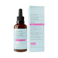 download-3ws7iSNqgXoqyb Dr. Severin Collagen Hyaluron Serum in brauner Flasche mit Pipette und hellblauer Verpackung.