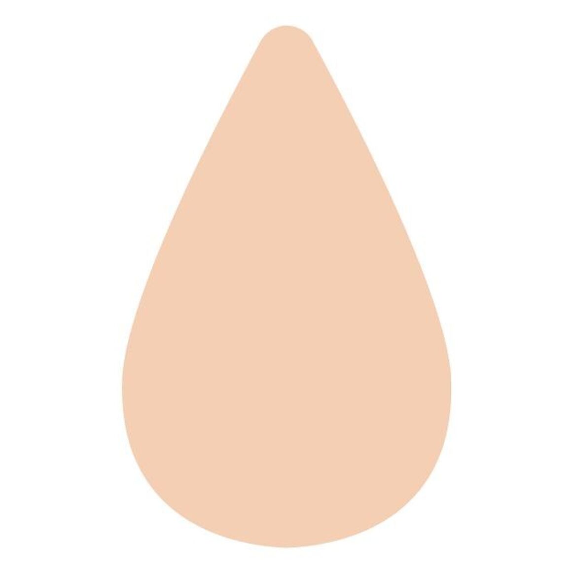 Ein tropfenförmiger, hautfarbener Make-up-Schwamm auf weißem Hintergrund.
