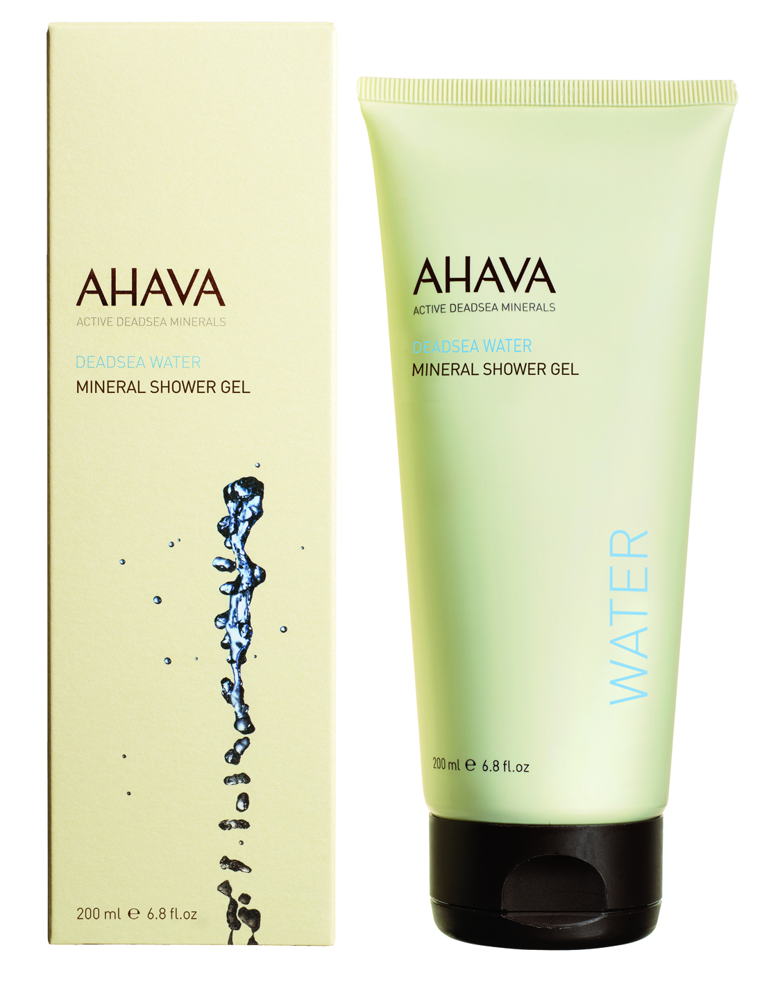 AHAVA Mineral Shower Gel 200 ml, Verpackung und Tube, mit aktiven Mineralien aus dem Toten Meer.