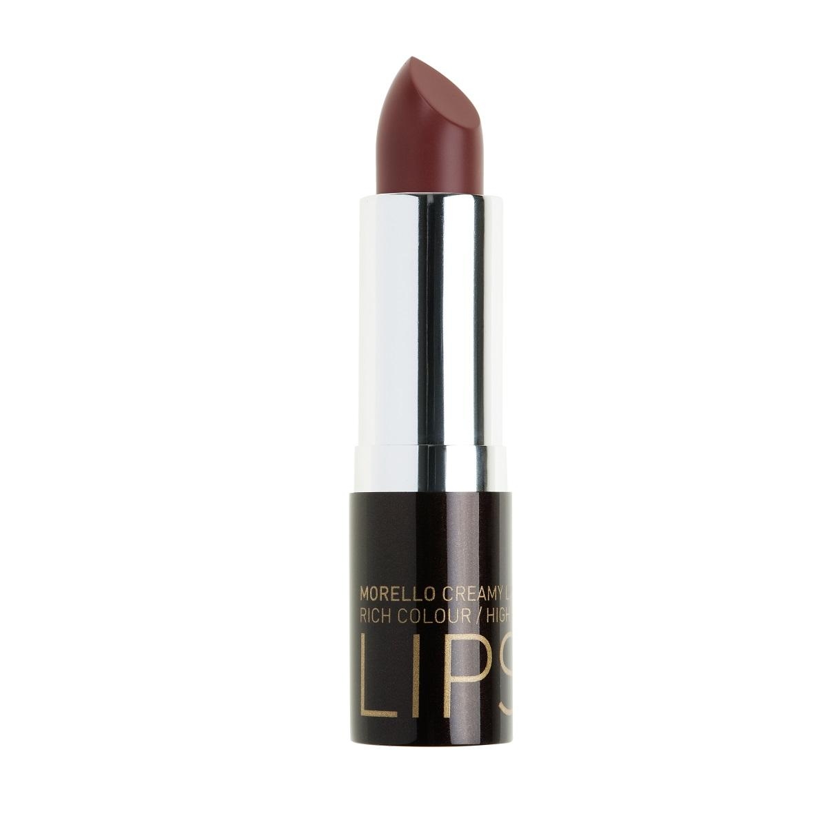 image_122030_1 Ein dunkelroter Lippenstift in einer silbernen und schwarzen Hülse.