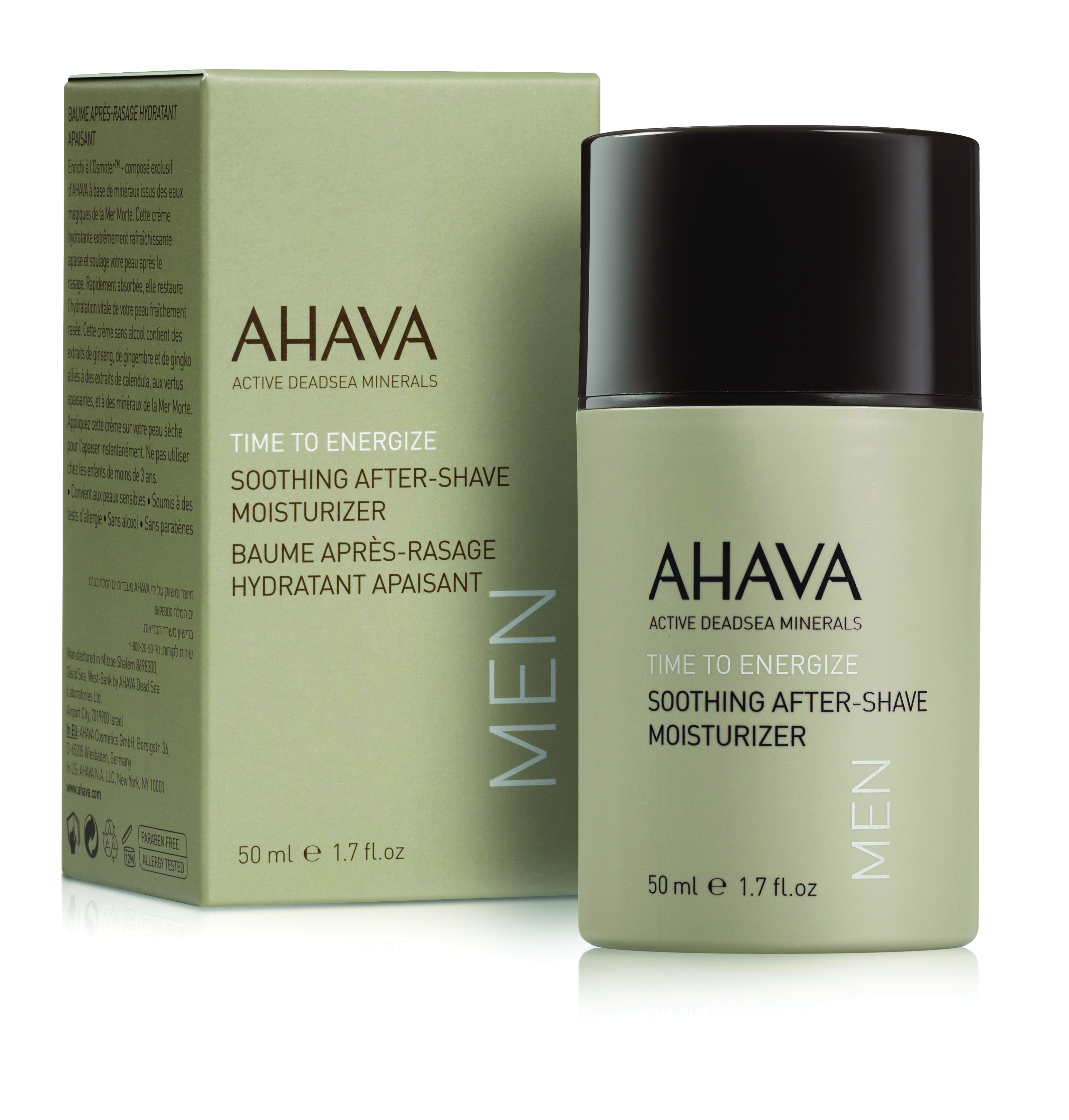 AHAVA Time to Energize Soothing After-Shave Moisturizer für Männer, 50 ml, mit Verpackung.