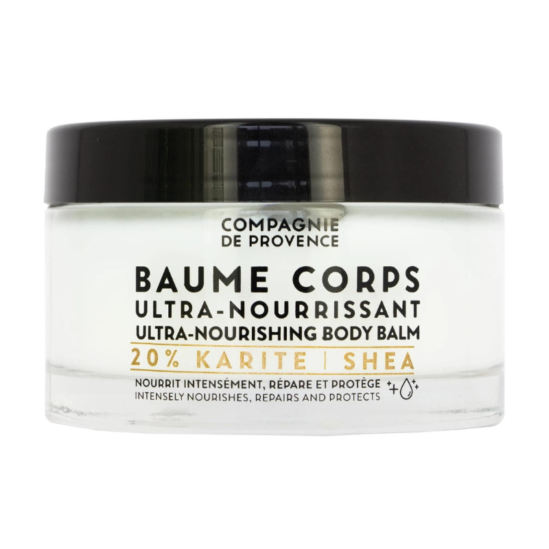 BODY-BALM-200ML-KARITE-_-SHEA Ein Glas Compagnie de Provence Ultra-Nourishing Body Balm mit 20% Karité/Shea, 200ml.