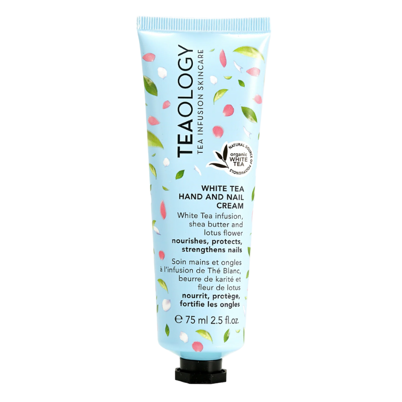 TEAOLOGY-WHITE-TEA-HAND-AND-NAIL-CREAM TEAOLOGY White Tea Hand and Nail Cream, 75 ml Tube, weiße Teeinfüsion, Sheabutter, Lotusblume, pflegt und stärkt Hände und Nägel.