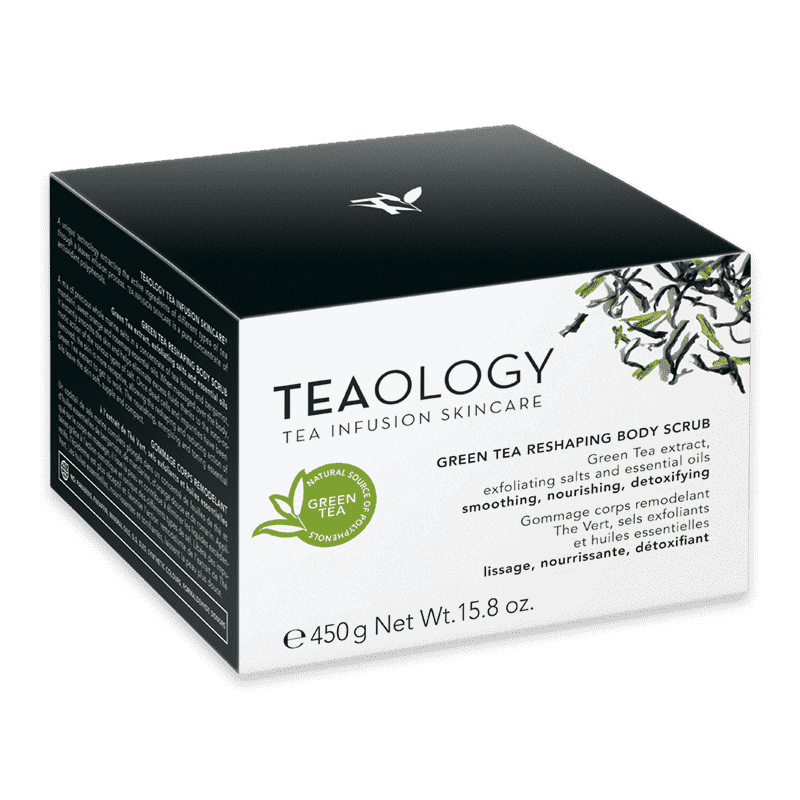 T50201-8050148502012-Green-tea-reshaping-body-Scrub-Astuccio-Alta_optimized Verpackung des Green Tea Reshaping Body Scrub von Teaology, 450g.