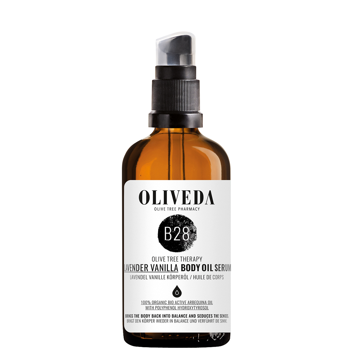 OLIVEDA_1200x1200_72dpi_B28_BodyOil_LavenderVanilla_100ml B28 Aceite corporal Lavanda Vainilla Antiestrés