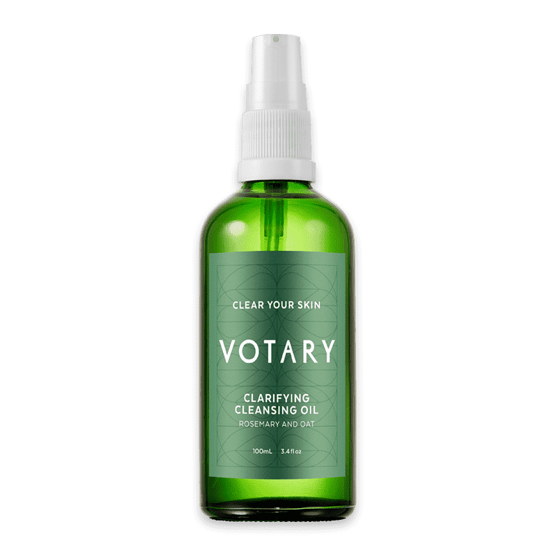 Clarifying-Cleansing-Oil_optimized Grüne Flasche Votary Clarifying Cleansing Oil mit Sprühkopf, 100 ml, Rosmarin und Hafer.