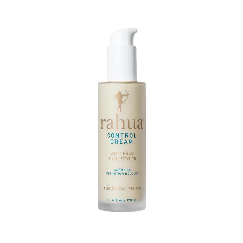 RAHUA-CONTROL-CREAM Rahua Control Cream Anti-Frizz Curl Styler, 120 ml Flasche mit Pumpspender, beige Etikett mit goldener Schrift und Logo.