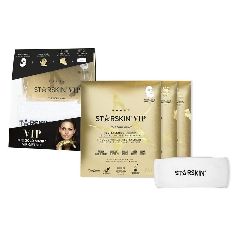 STARSKIN VIP The Gold Mask Collection, revitalisierende Luxus-Bio-Zellulose-Gesichtsmaske, Geschenkset mit Stirnband.
