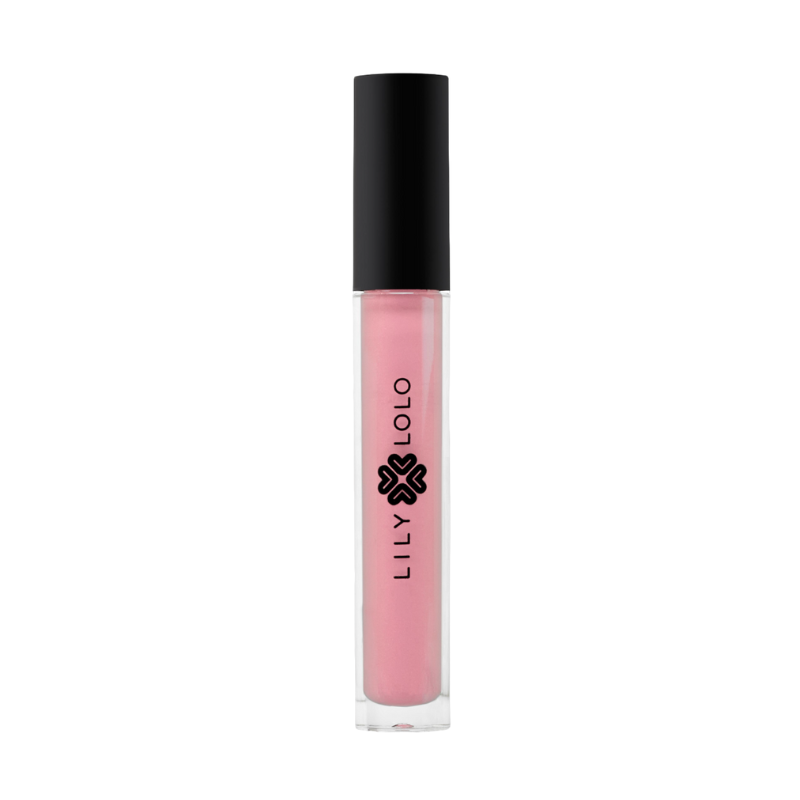 Lily Lolo Lip Gloss in der Farbe Whisper, in einer transparenten Tube mit schwarzem Deckel.